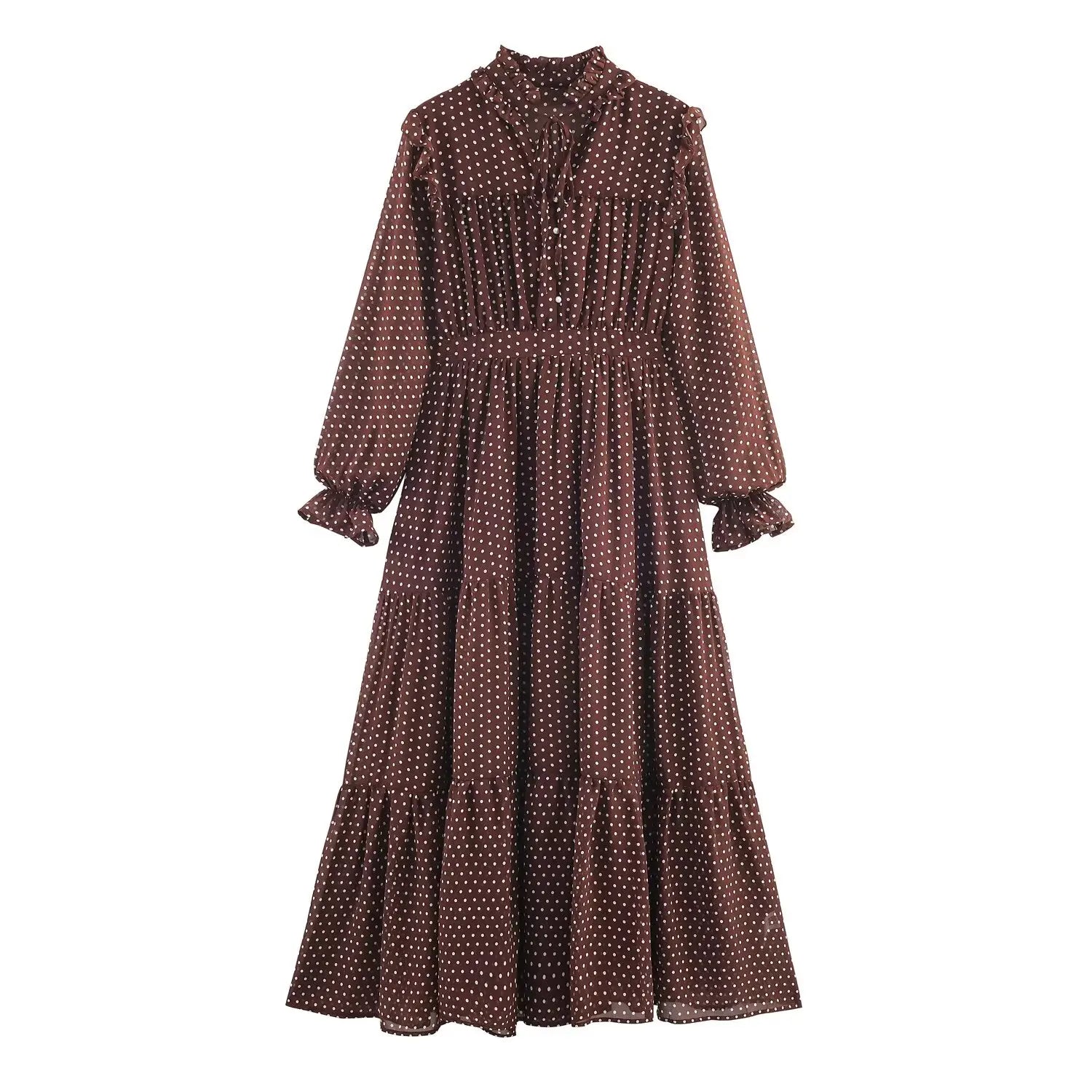 New European-style women's fashion dress: stylish and versatile, featuring layered decoration and long sleeves with polka dot pa