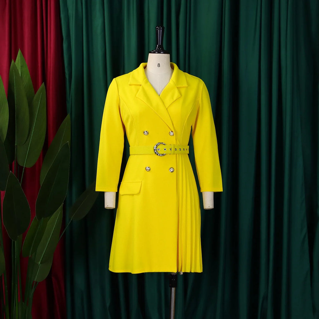 Elegant Dresses for Woman 2024 Autumn Winter New Trends Notched Collar Full Sleeve Sashes Pleated Mid Calf Solid Fashion Dress