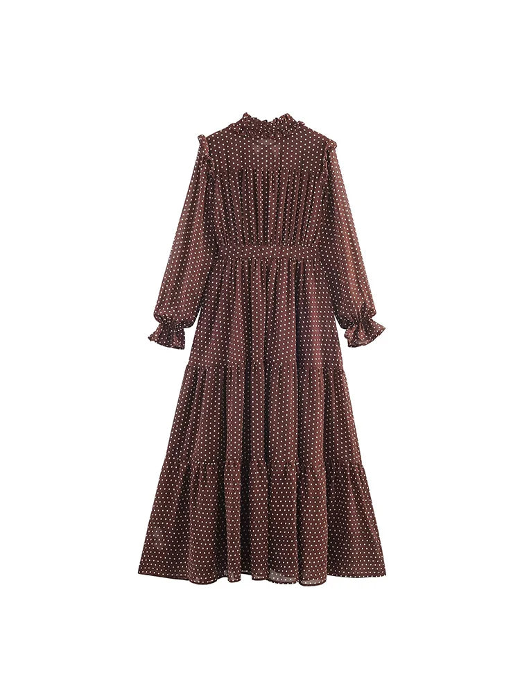New European-style women's fashion dress: stylish and versatile, featuring layered decoration and long sleeves with polka dot pa