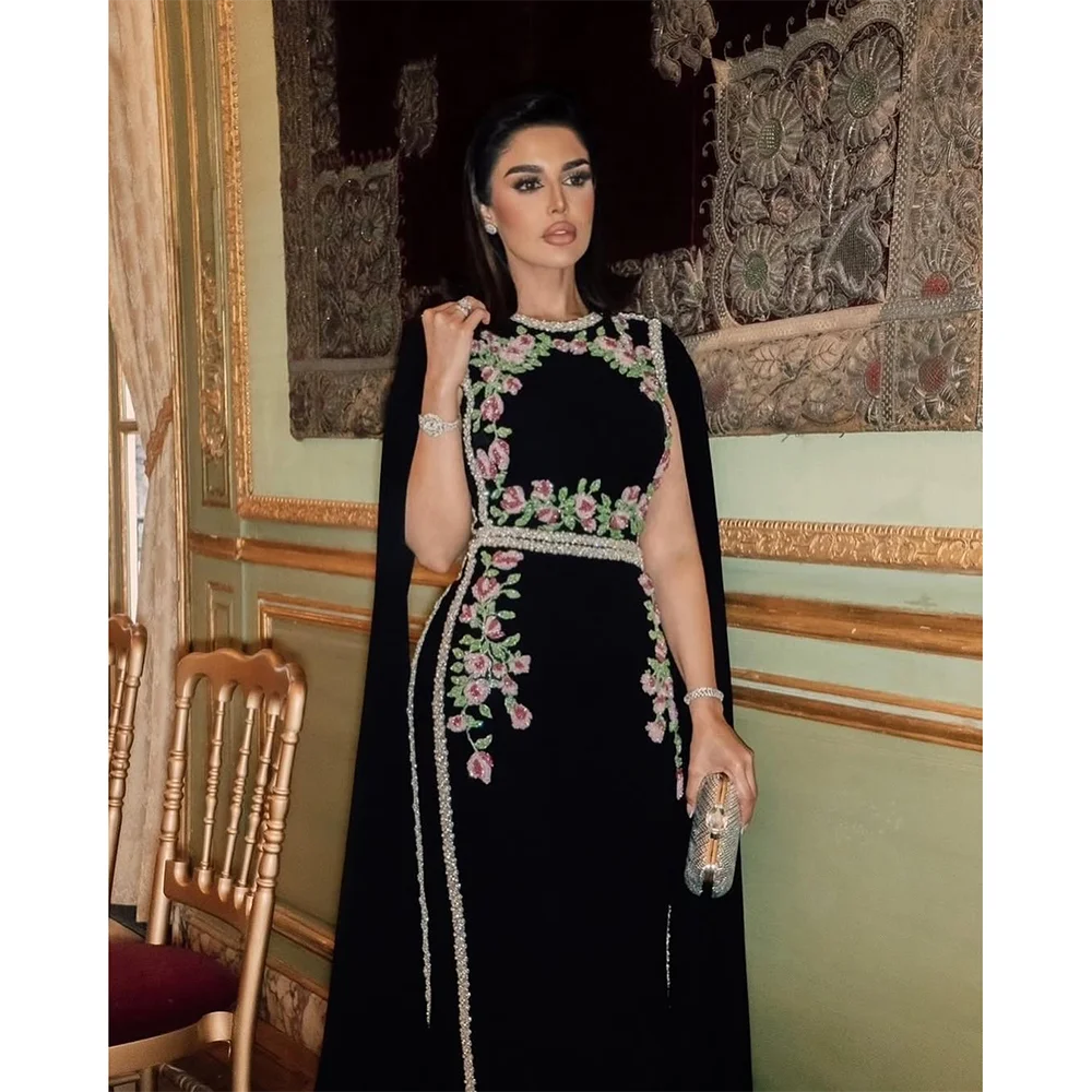 Elegant Black Evening Dress for Women Long Sleeves Appliques Prom Dresses Floor Length Formal Occasion Party Gowns Customized