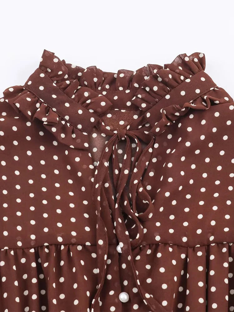 New European-style women's fashion dress: stylish and versatile, featuring layered decoration and long sleeves with polka dot pa