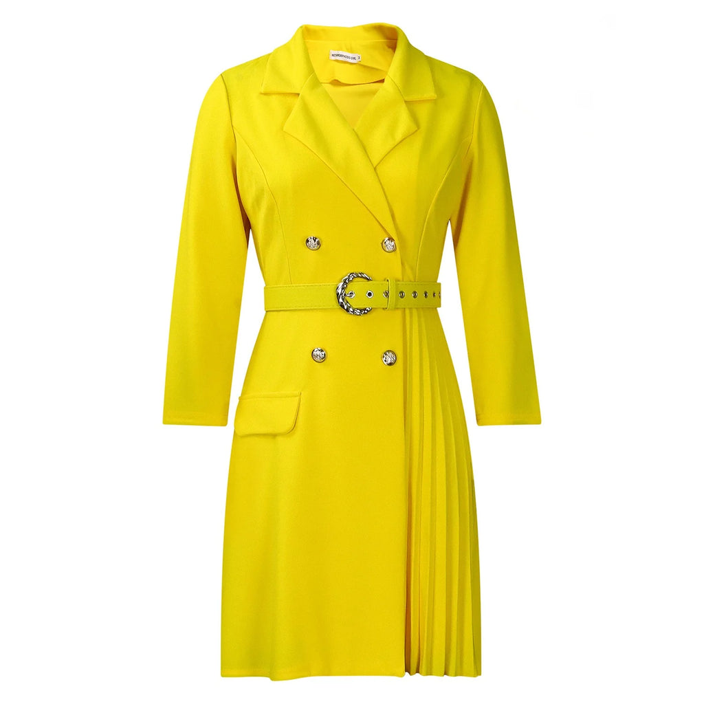 Elegant Dresses for Woman 2024 Autumn Winter New Trends Notched Collar Full Sleeve Sashes Pleated Mid Calf Solid Fashion Dress