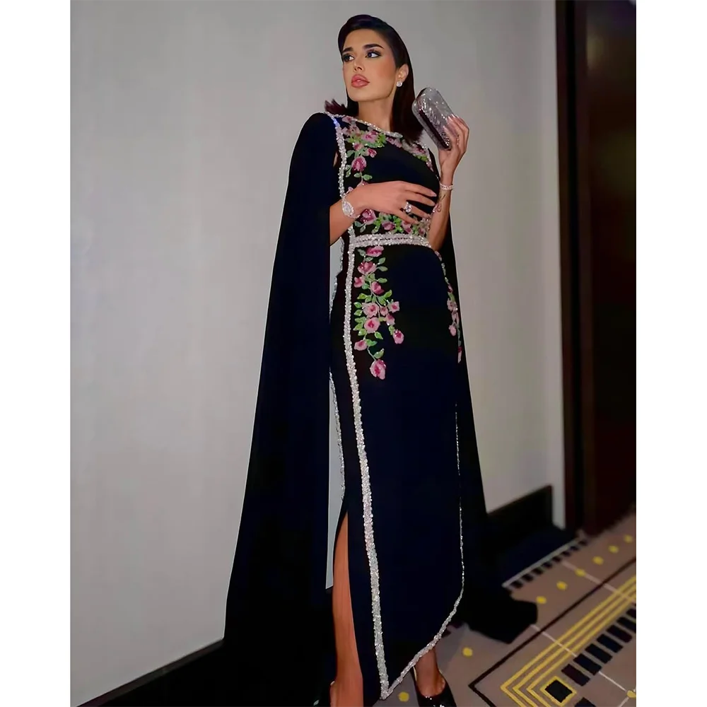 Elegant Black Evening Dress for Women Long Sleeves Appliques Prom Dresses Floor Length Formal Occasion Party Gowns Customized