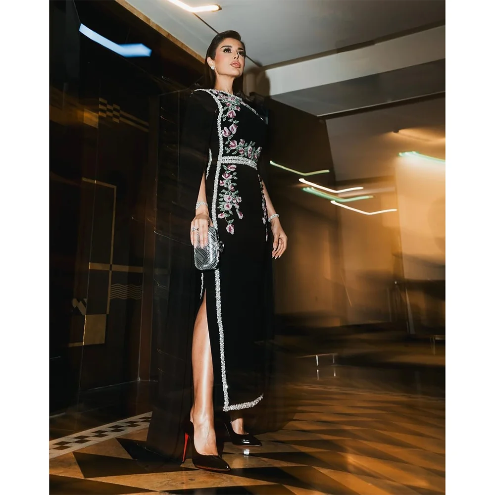 Elegant Black Evening Dress for Women Long Sleeves Appliques Prom Dresses Floor Length Formal Occasion Party Gowns Customized