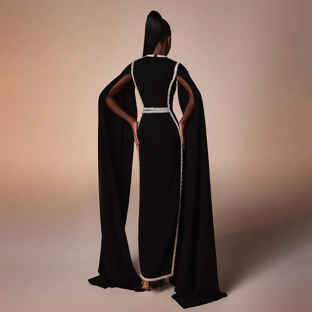 Elegant Black Evening Dress for Women Long Sleeves Appliques Prom Dresses Floor Length Formal Occasion Party Gowns Customized