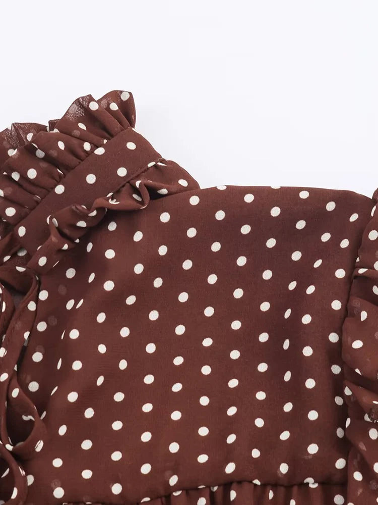 New European-style women's fashion dress: stylish and versatile, featuring layered decoration and long sleeves with polka dot pa