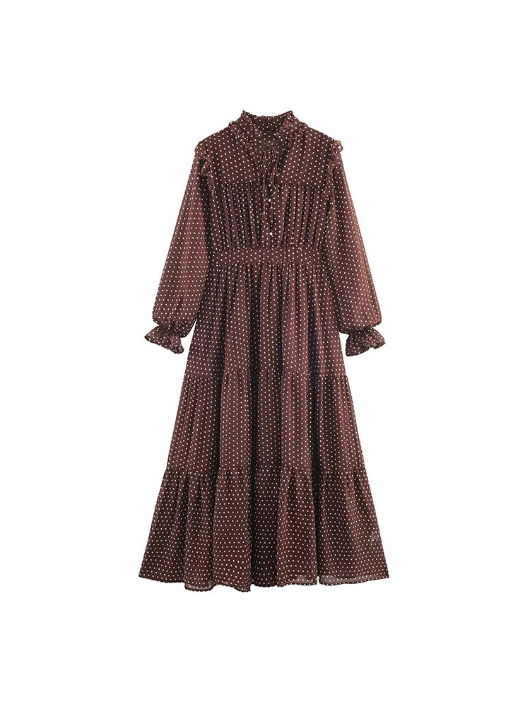 New European-style women's fashion dress: stylish and versatile, featuring layered decoration and long sleeves with polka dot pa