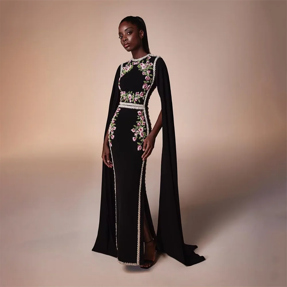 Elegant Black Evening Dress for Women Long Sleeves Appliques Prom Dresses Floor Length Formal Occasion Party Gowns Customized